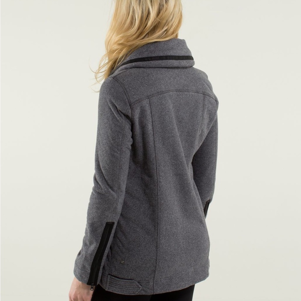LULULEMON Moto Jacket Ambient Grey Black Fleece Zip Up Asymmetrical Biker Coat 4 - Picture 10 of 12